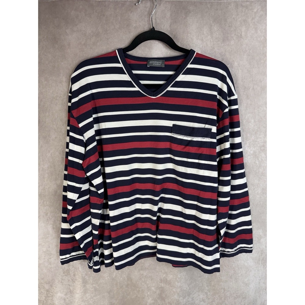 Zimmerli Long Sleeve Cotton Casual Pocket Striped Top In Multi Size M